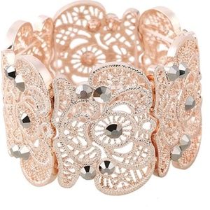 Vintage Lace Bracelet Cuff with Rhinestones